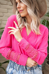 Rose Lace Crochet Textured V Neck Top