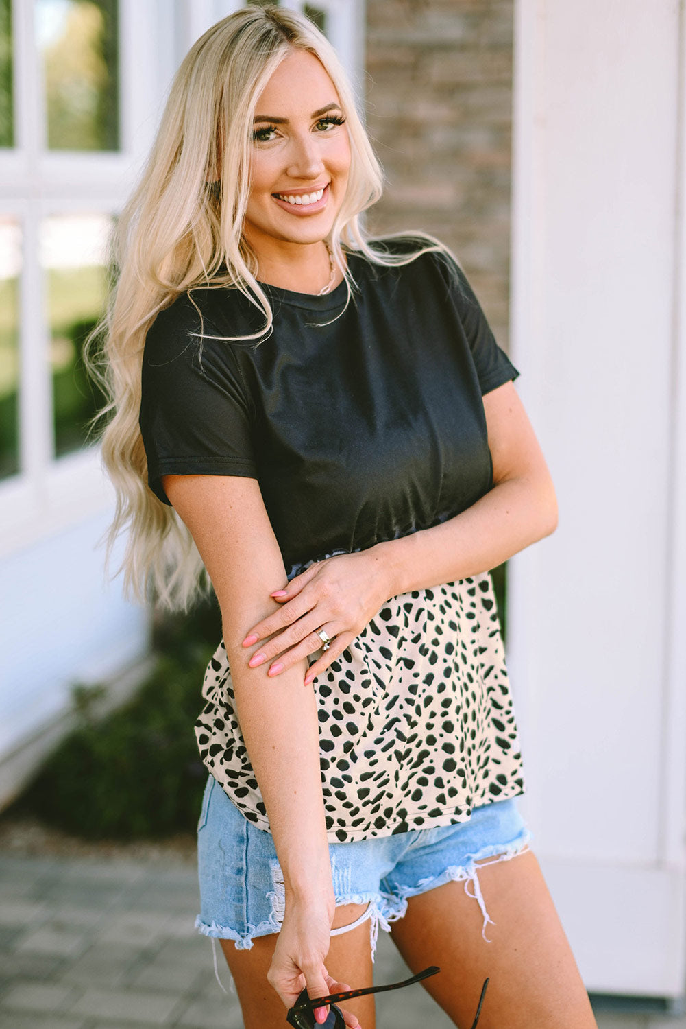 Black Gradient Leopard Lace V Neckline Tank Top