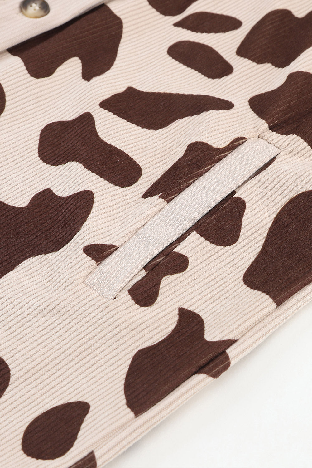 Khaki Cow Spots Printed Corduroy Shacket