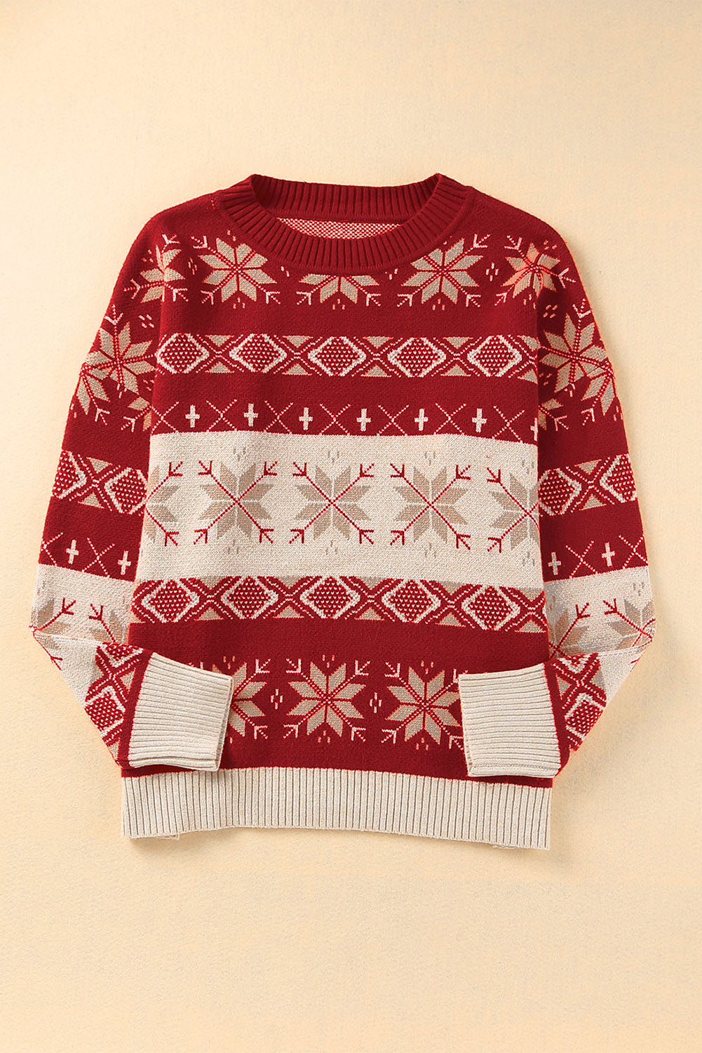 Red Christmas Snowflake Geometric Pattern Sweater