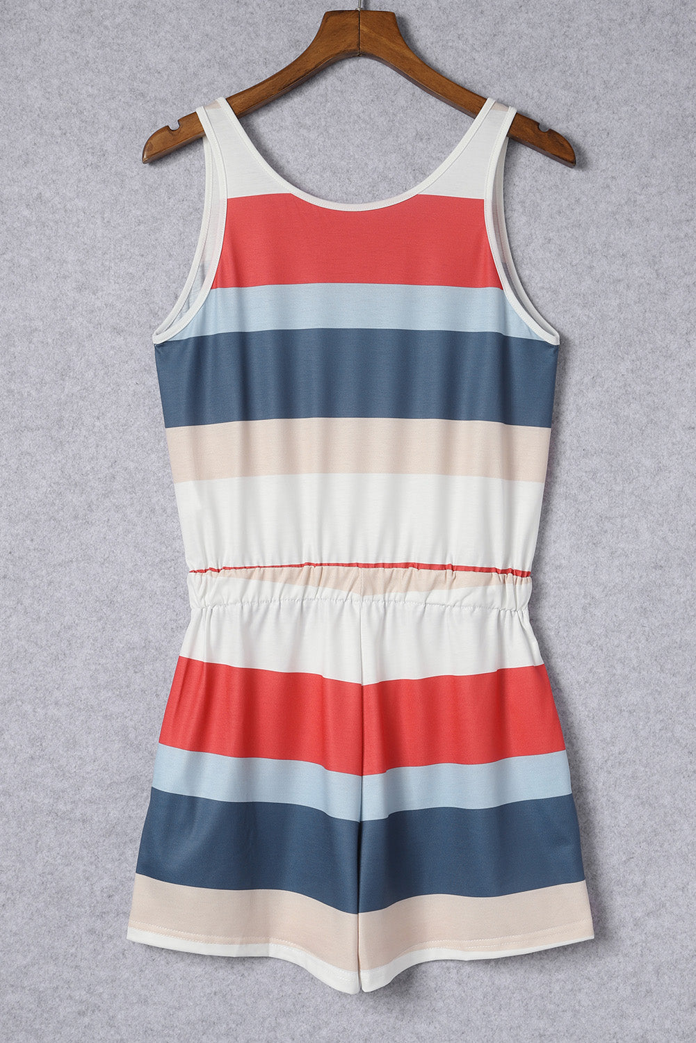 Rose Striped Color Block Notched Neck Tank Top