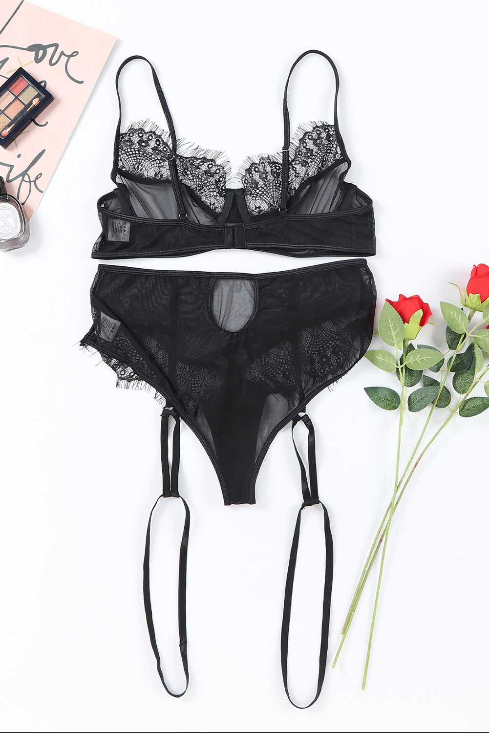 Black Lace Mesh Patchwork Plus Size Lingerie Set