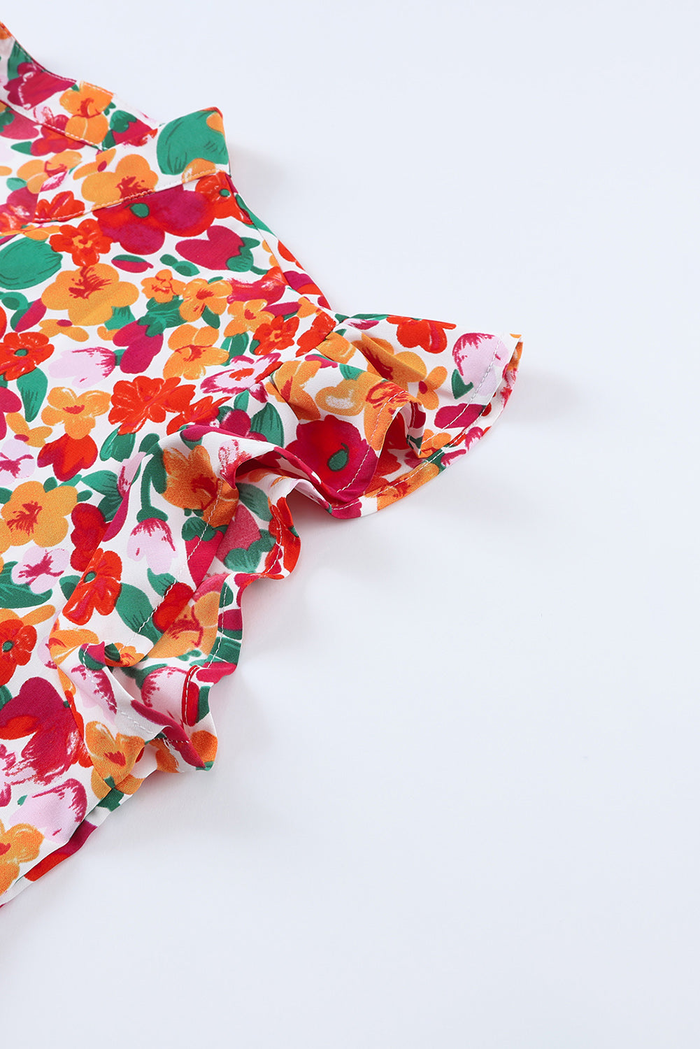 Red Ruffle Sleeve V-Neck Floral Dress