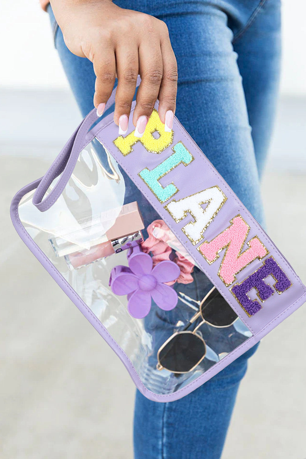 Black STUFF Cow Print Transparent Zipped Pouch