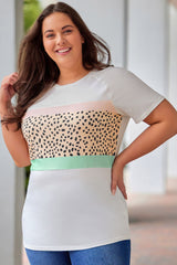 White Leopard Color Block Plus Size T Shirt