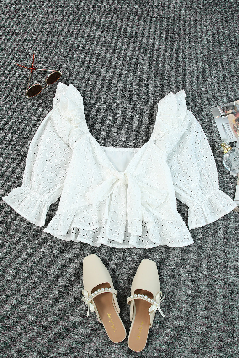 White Ruffle Puff Sleeve Crop Top