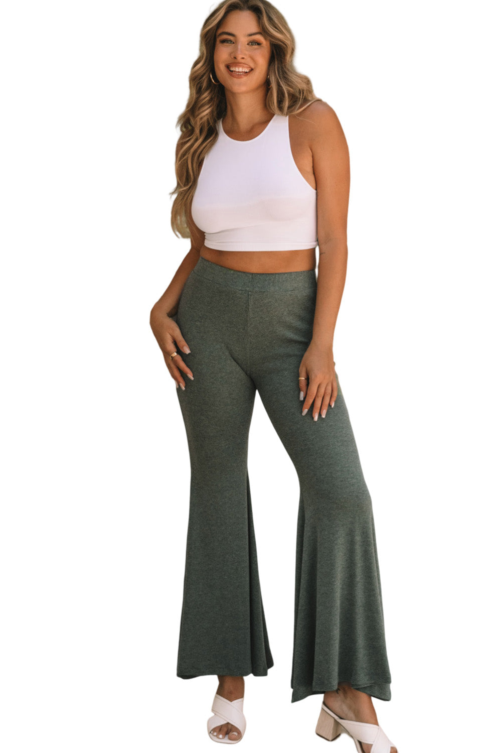 Green High Waist Fit and Flare Pants