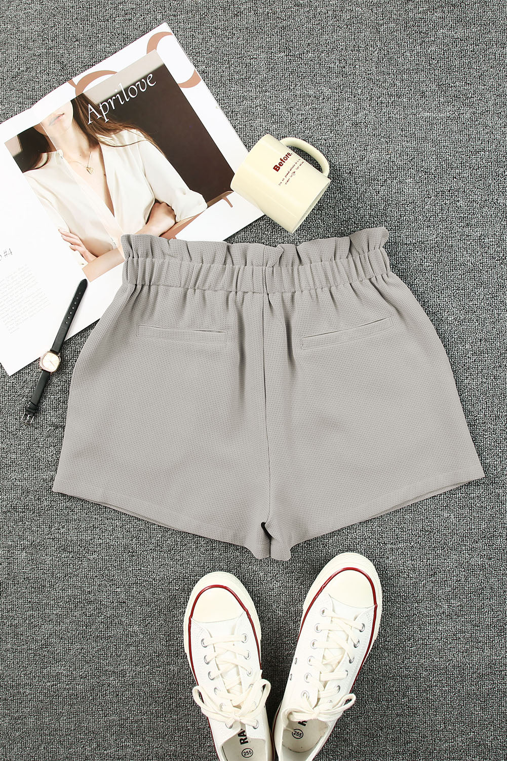 Gray Linen Mix Paper Bag Shorts