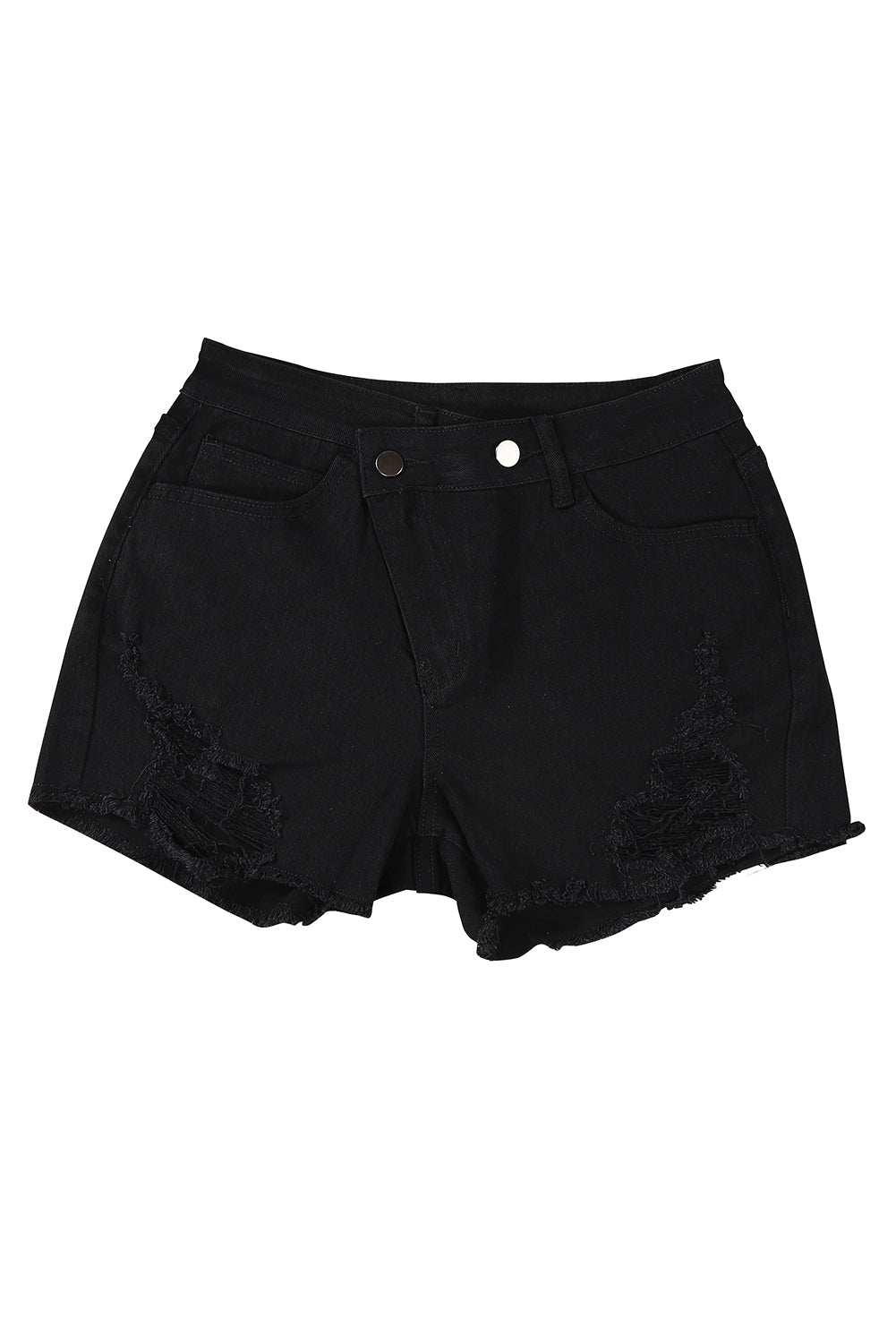 Black Asymmetrical Ripped Denim Shorts