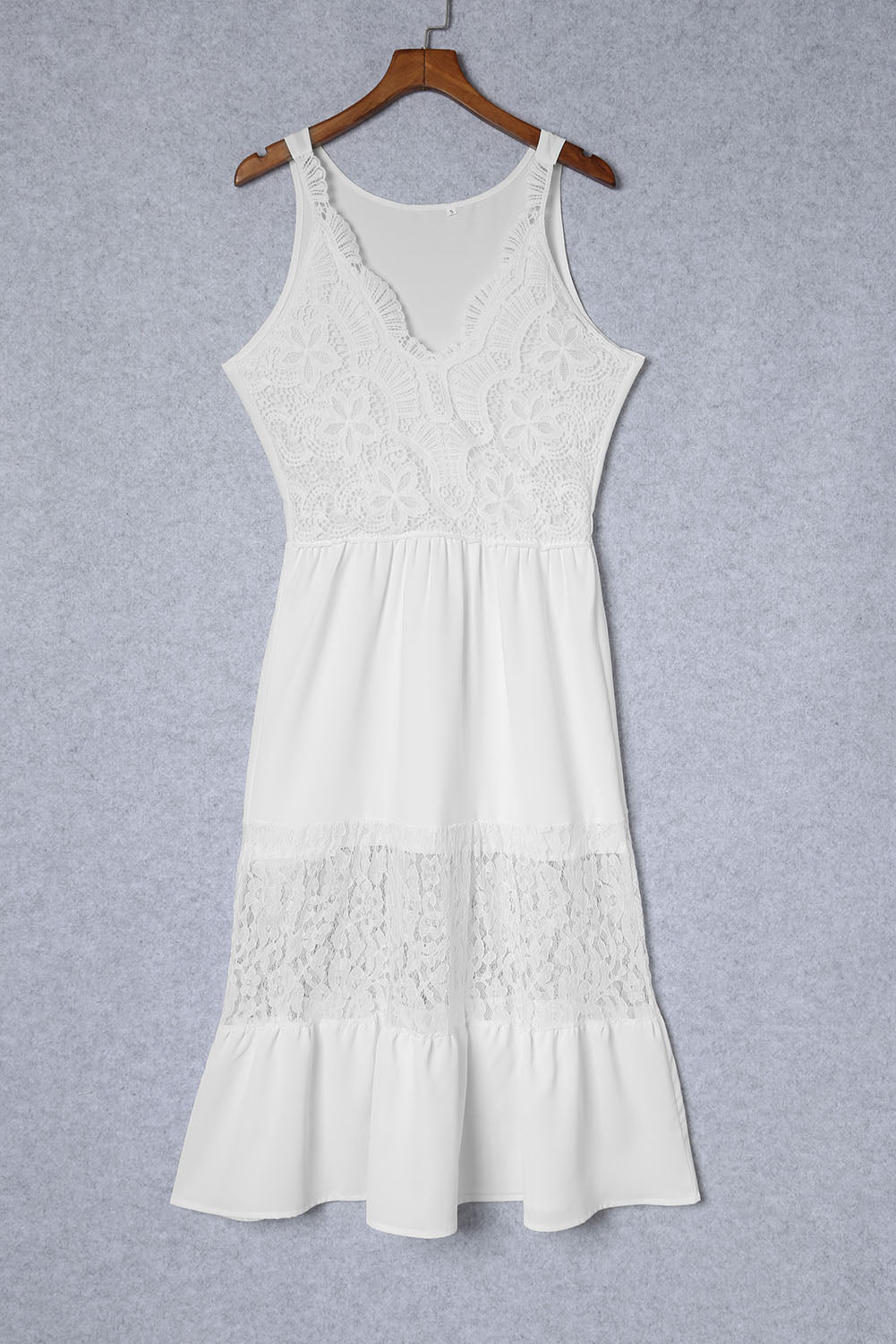 White Lace Crochet Patchwork Sleeveless Long Dress