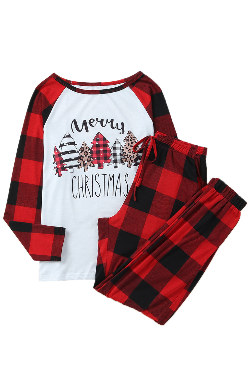 Red Plaid Merry Christmas Graphic Loungewear Set