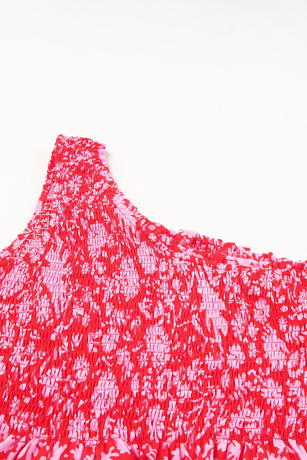 Red Smocked One-shoulder Floral Tank