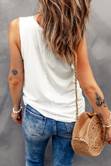 White Solid Color Crewneck Sleeveless Top