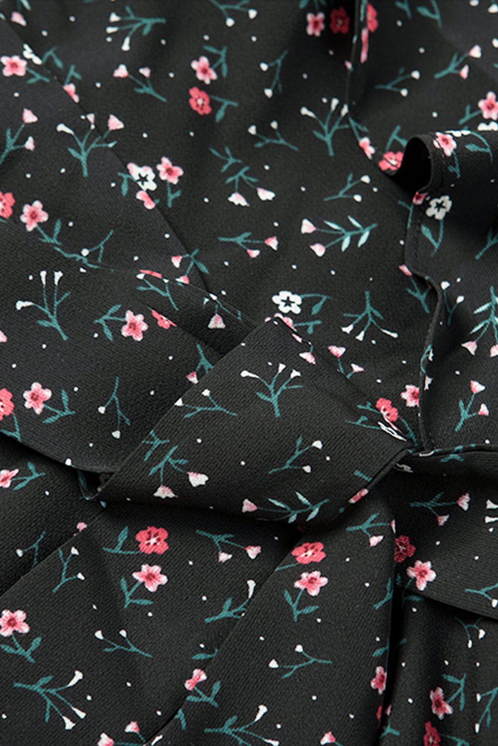 Black Floral Print Belted Ruffled V Neck Sleeveless Top