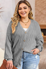 Gray Plus Size Knitted Hollow out Button up Cardigan