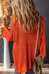 Orange Hollow-out Knit Kimono Lightweight Cardigan