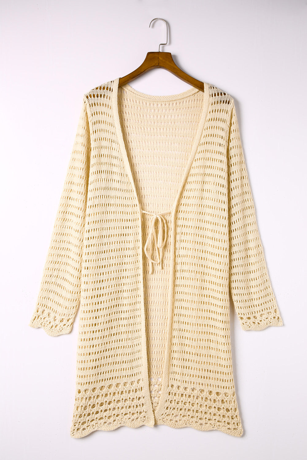 Beige Long Sleeve Fishnet Knitted Beach Cover up