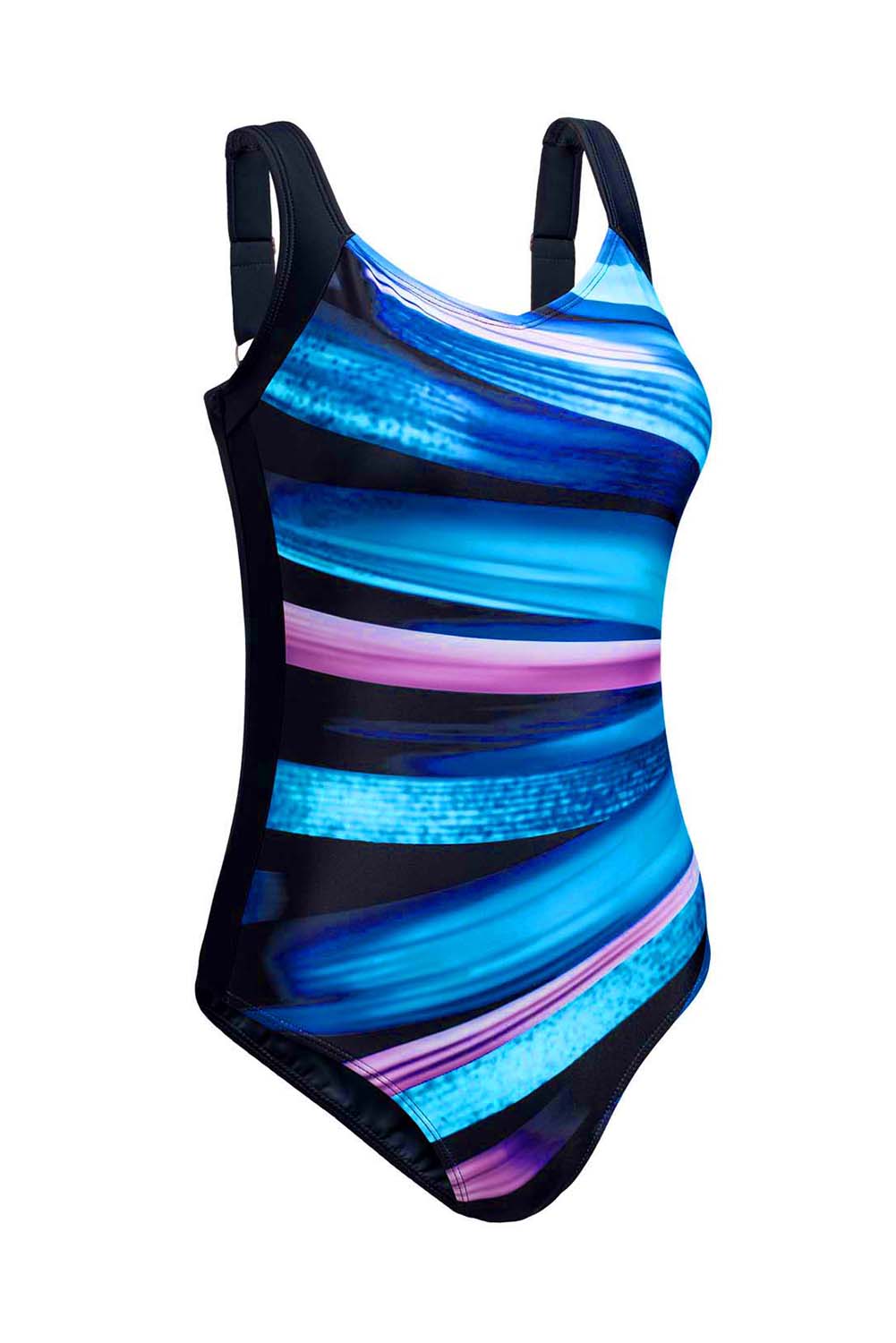 Blue Colorful Striped Pattern Sleeveless One-piece Swimsuit