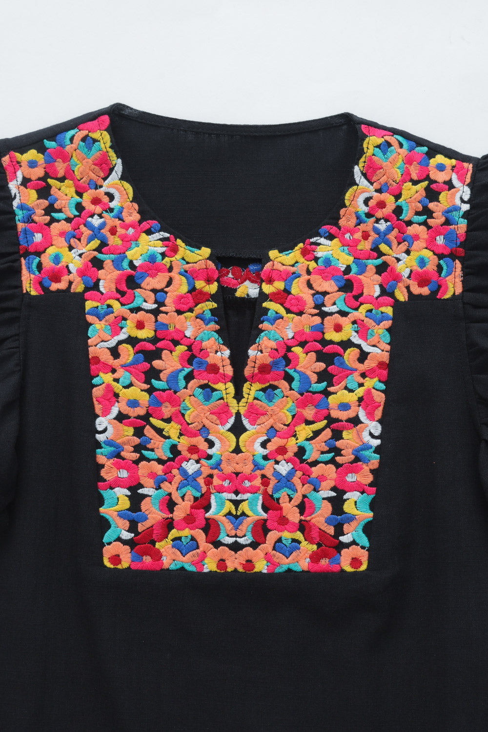Black Boho Print Pompom Sleeve Shift Dress
