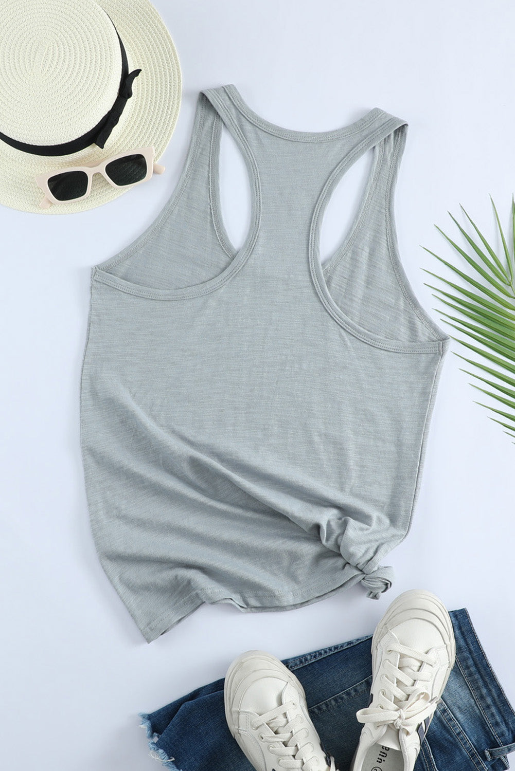 White Scoop Neck Basic Solid Tank Top