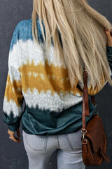 Multicolor Leopard Tie Dye Color Block Pullover Sweatshirt