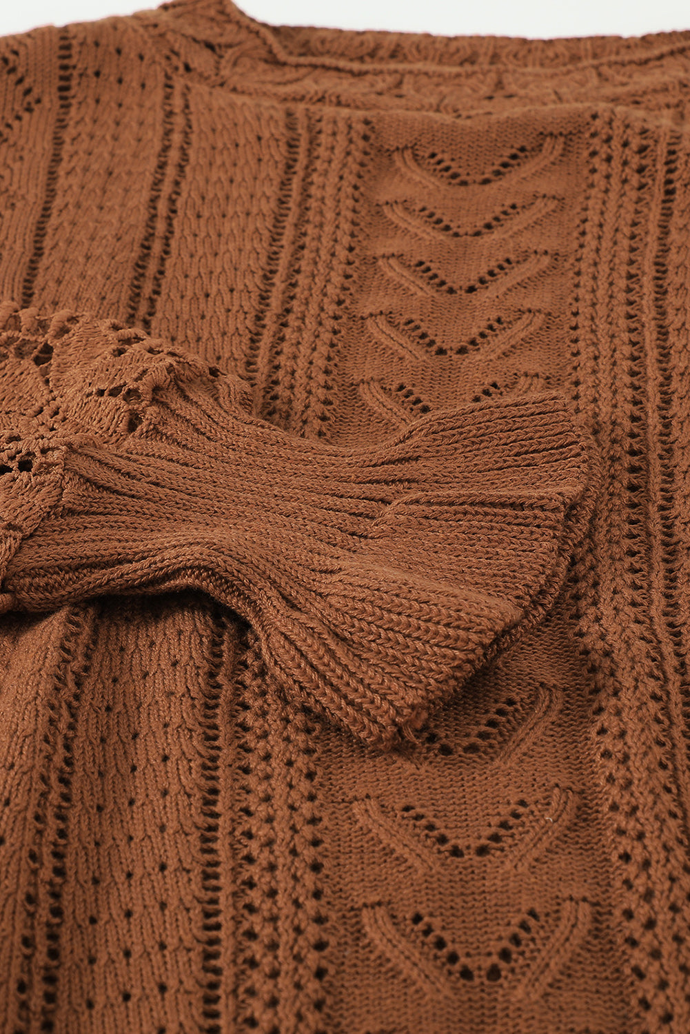 Blue Crochet Lace Pointelle Knit Sweater