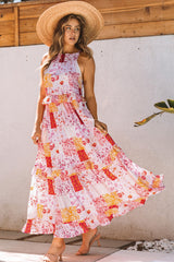 Multicolor Boho Geometric Floral Print Sleeveless Maxi Dress