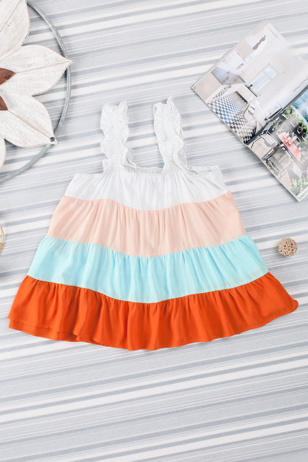 White Frill Straps Color Block Tiered Tank Top