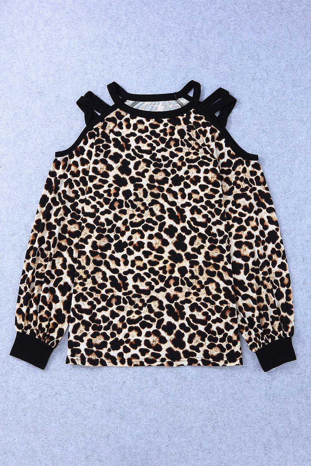 Criss Cross Cold Shoulder Leopard Top