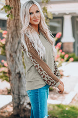 Mocha Leopard Print Waffle Knit Long Sleeve Top