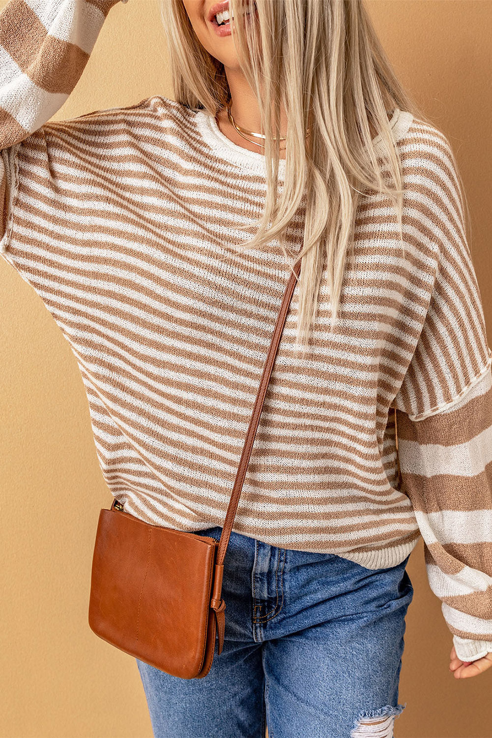 Stripe Puff Sleeve Mixed Stripes Sweater