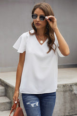 White V Neck Short Sleeve Tee