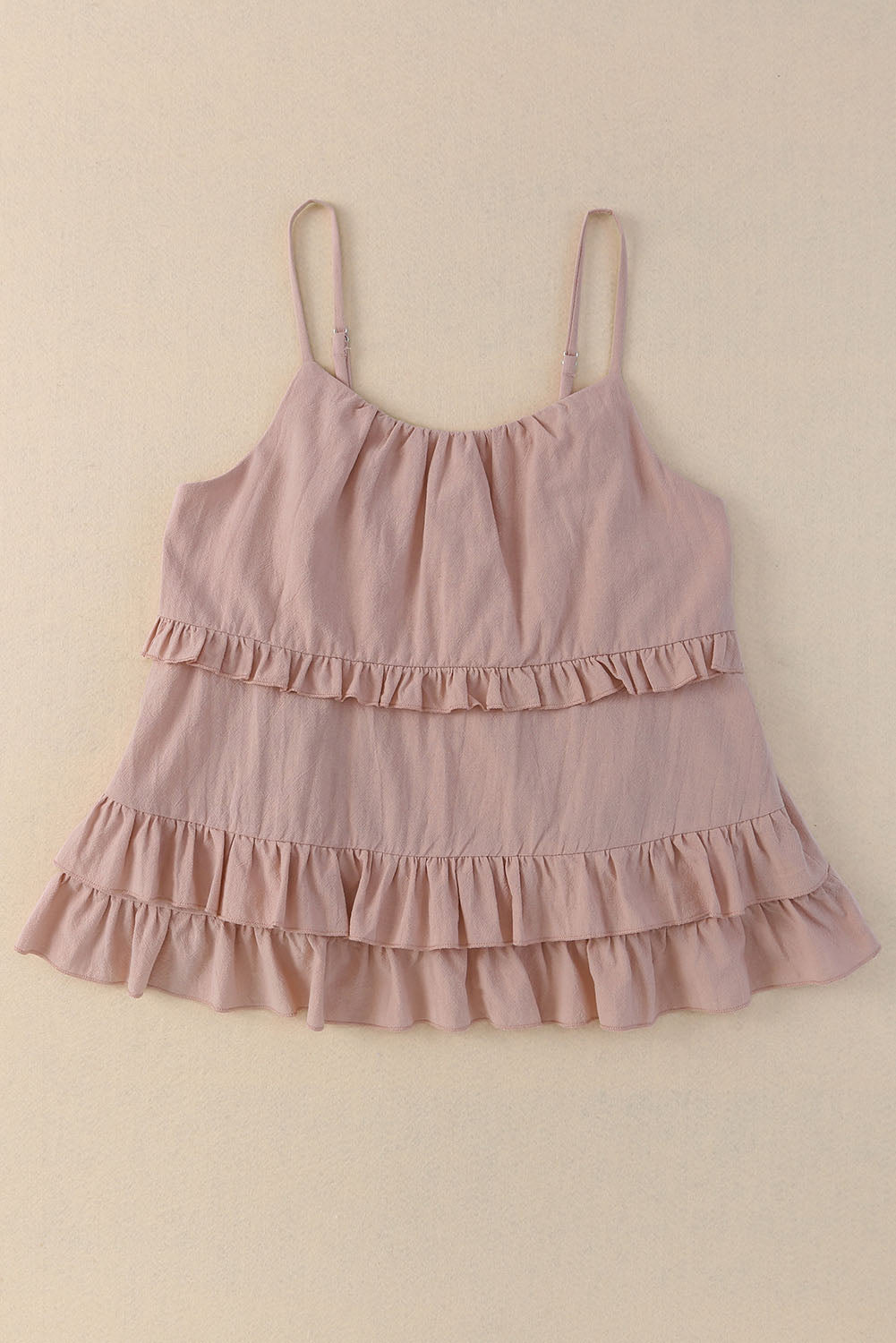 Pink Tiered Ruffled Spaghetti Straps Tank Top