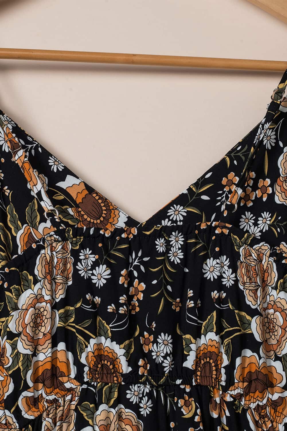Black Retro Boho Floral Tassel Tie Maxi Dress