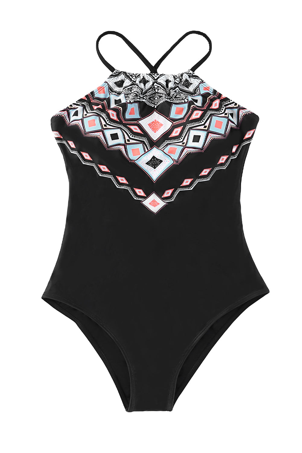 Black Ethnic Geometry Accent One Piece Swimsuit