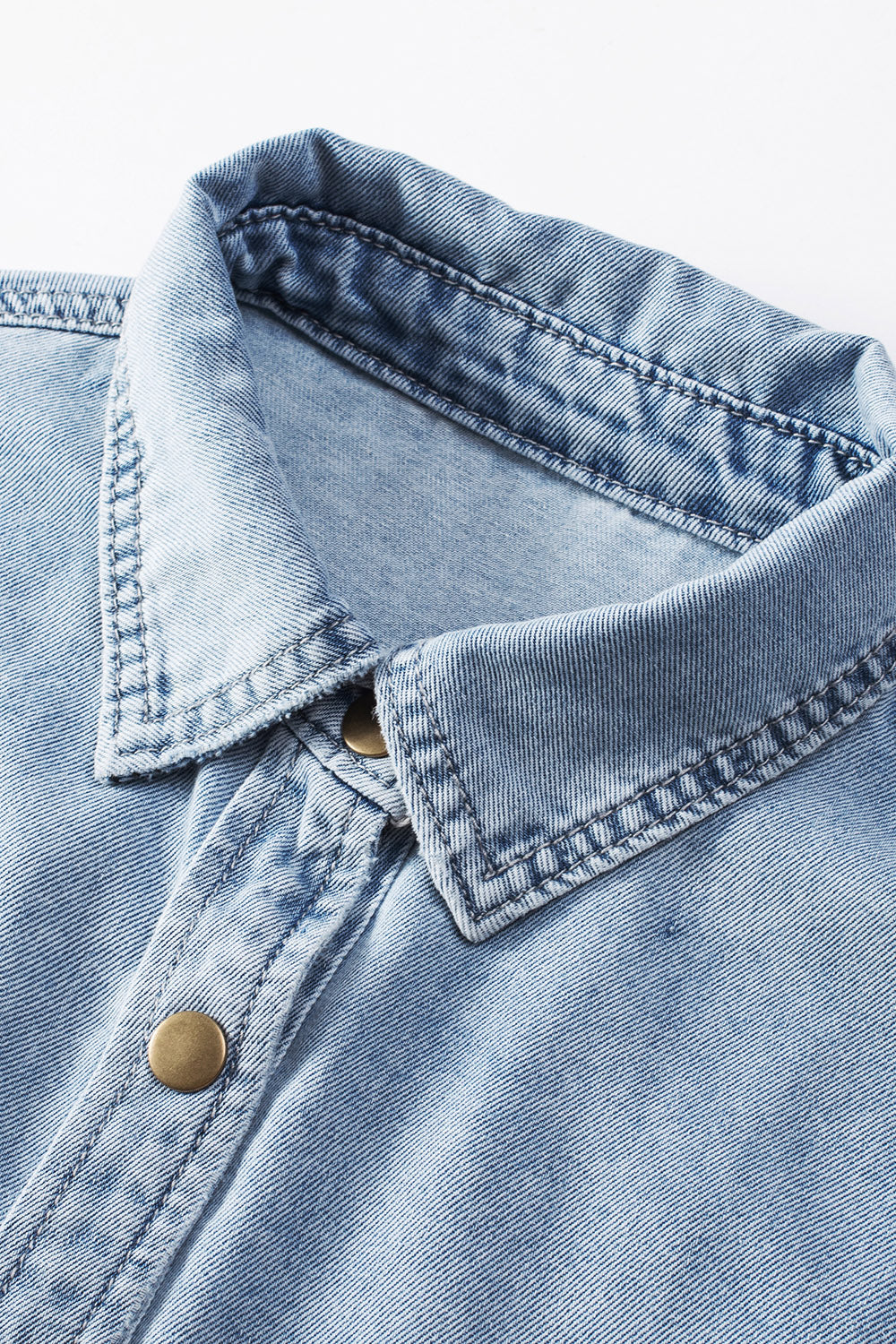 Sky Blue Chest Pockets Bell Sleeve Buttoned Denim Jacket