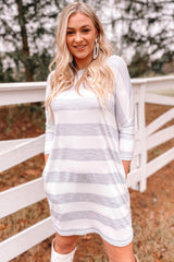 Stripe Loose Fit Pocketed Long Sleeve Mini Dress