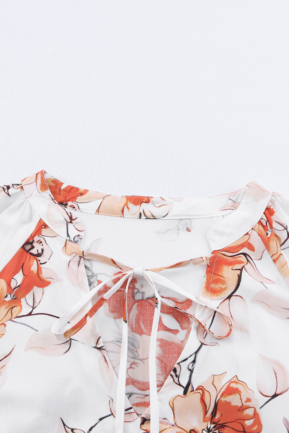 Beige Blooming Floral Tassel Tie Babydoll Dress