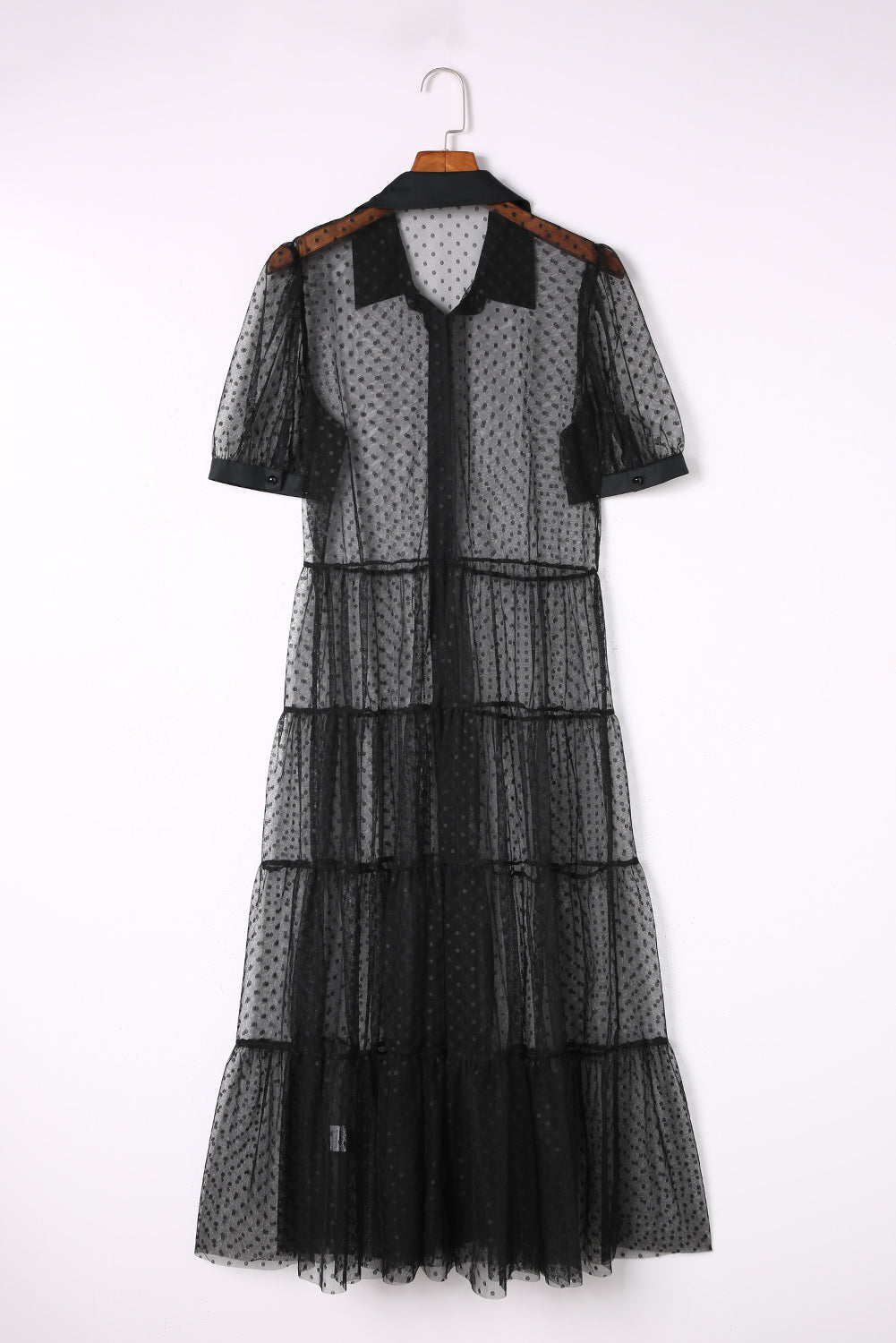 Black Polka Dot Button Up Short Sleeve Sheer Kimono