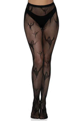 Black Sheer Mesh Halloween Ghost Pattern Pantyhose