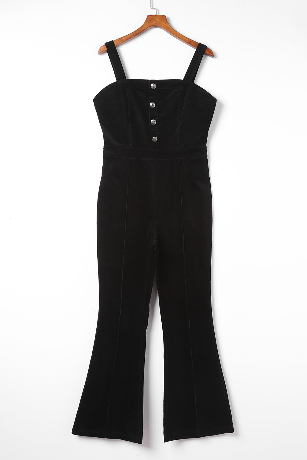 Black Sleeveless Buttoned Bodice Wide Leg Corduroy Jumpsuit