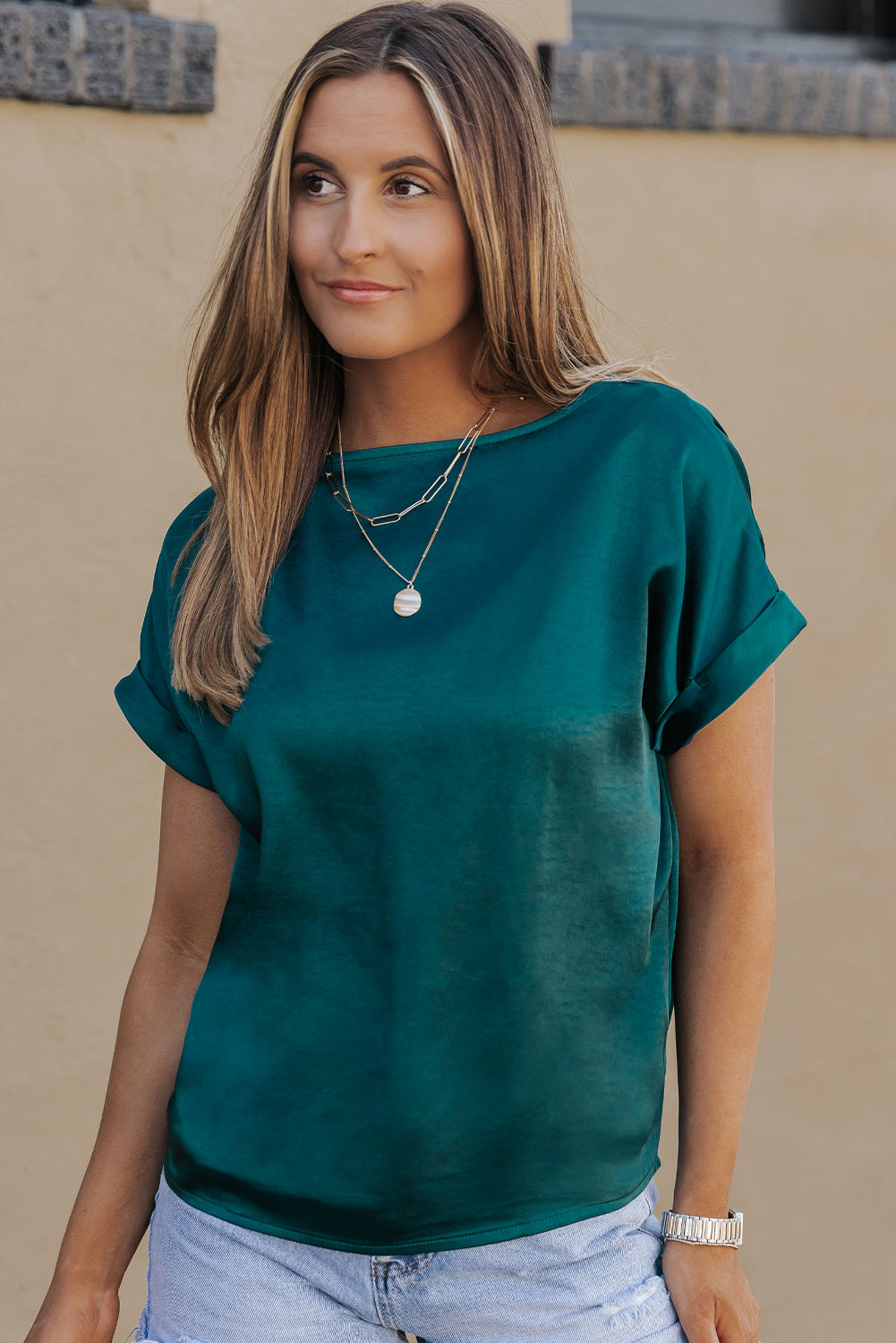 Green Solid Color Short Sleeve T Shirt