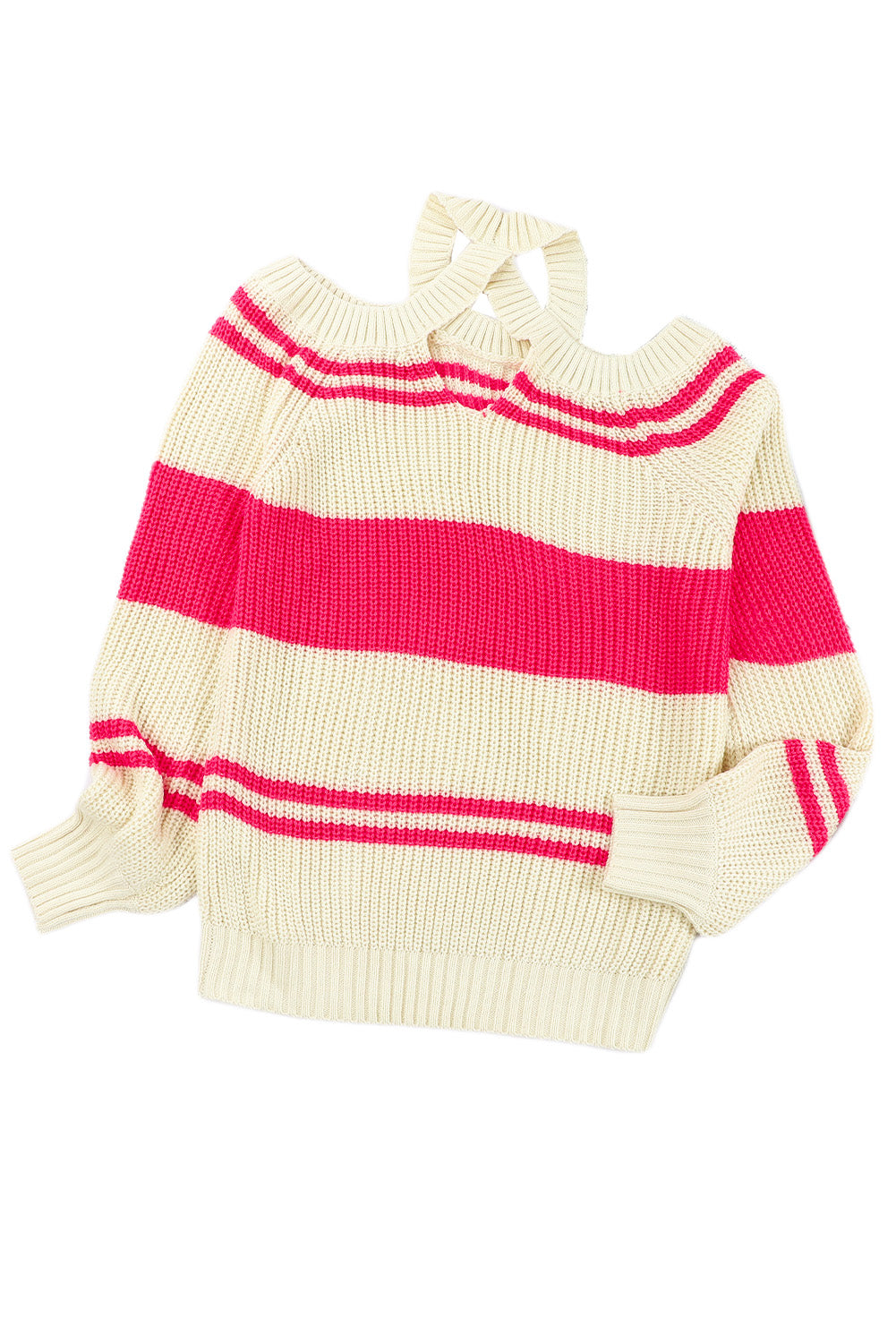 Black Striped Cold Shoulder Knit Sweater