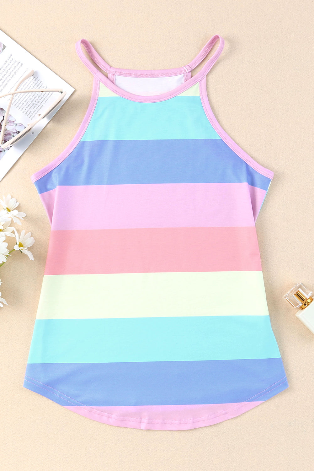 Multicolor Striped Print Tied Shoulder Flowy Tank Top