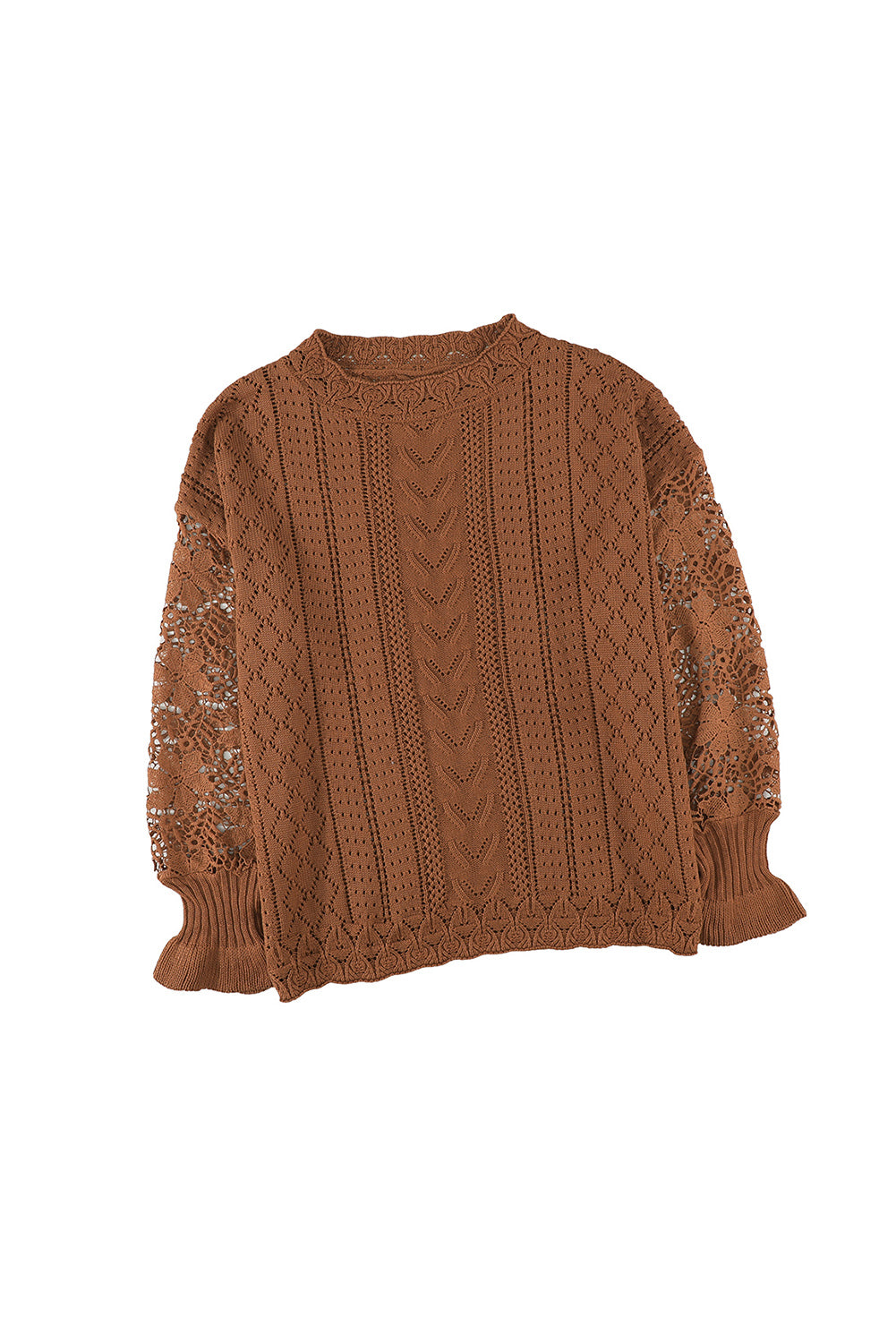 Blue Crochet Lace Pointelle Knit Sweater