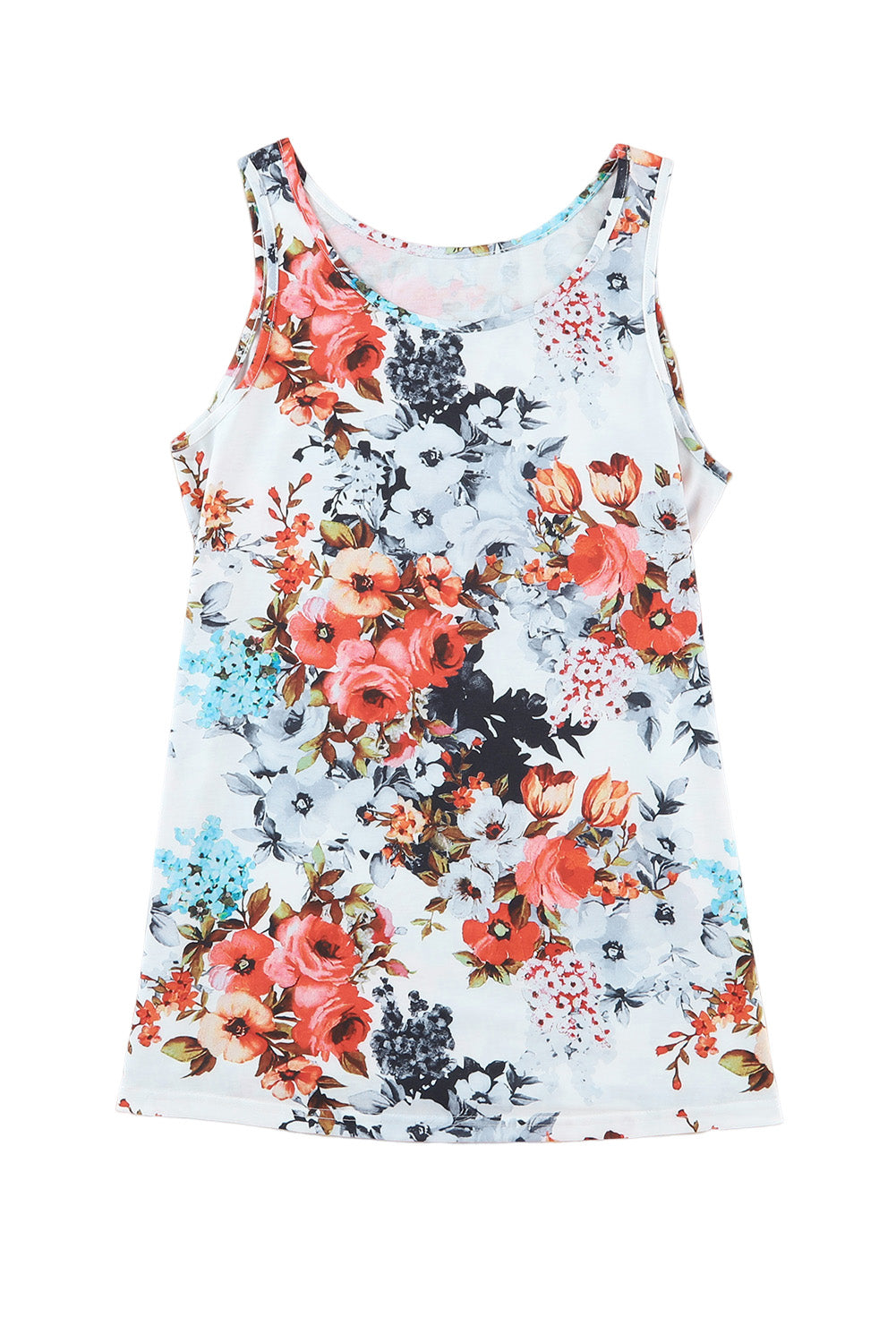 White Floral Print Sleeveless Top