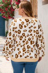 Leopard Plus Size Ribbed Hem Leopard Sweater