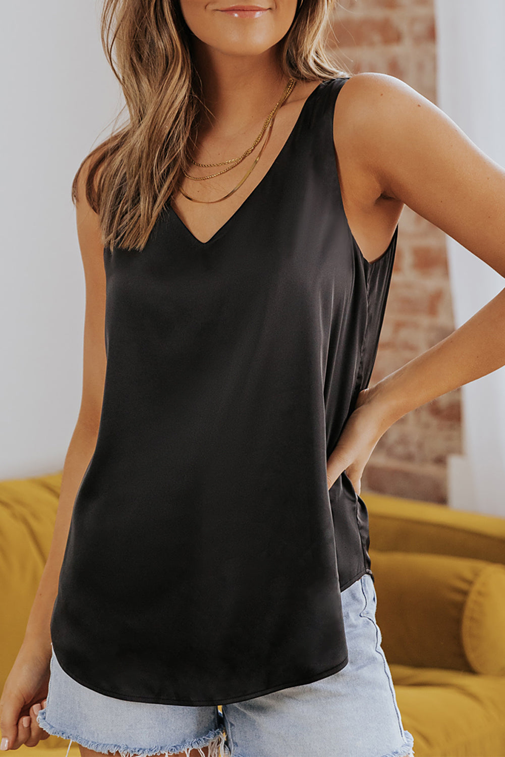 White Deep V Neck Loose Tank Top