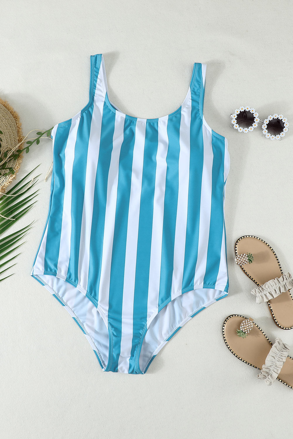 Striped Print Criss Cross U-neck One-piece Swimsuit