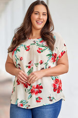 Beige Plus Size Floral Print T-shirt